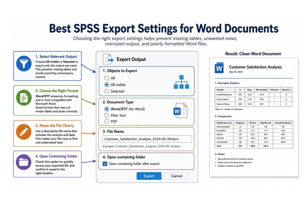 SPSS export output settings for Word document formatting