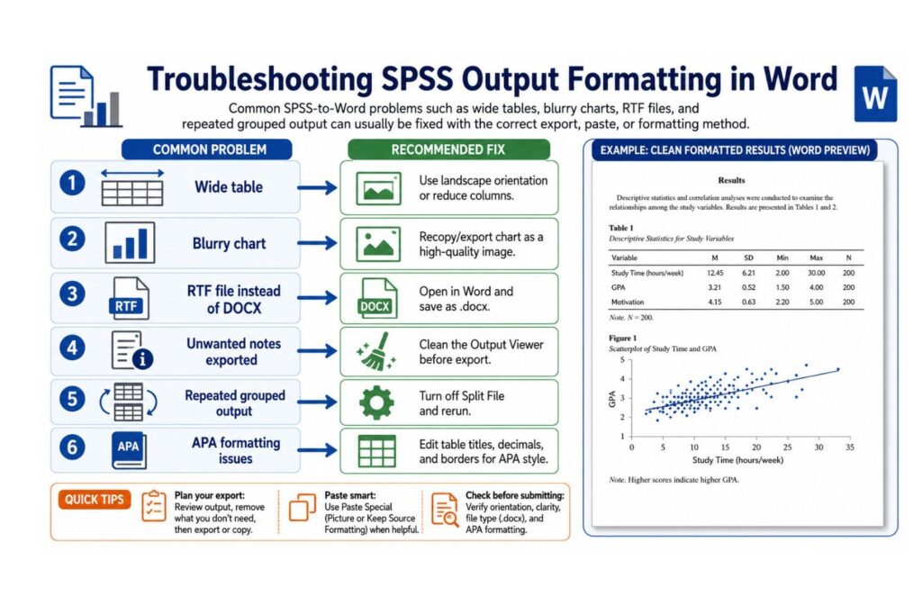 troubleshooting SPSS output formatting problems in Microsoft Word