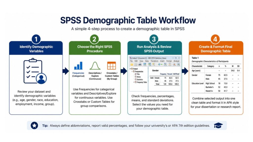 how to create a demographic table in SPSS workflow