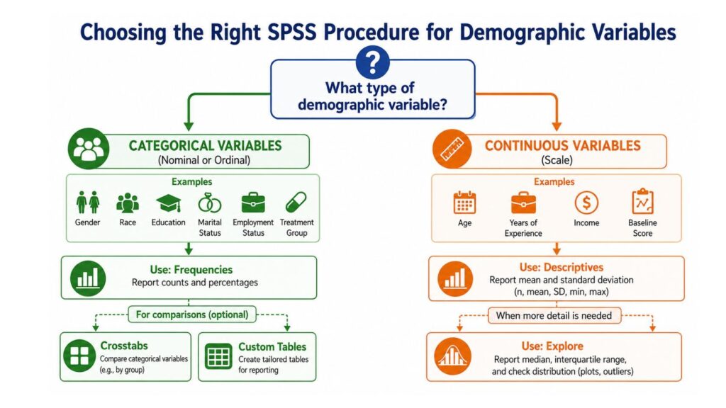 SPSS demographic variables frequencies descriptives custom tables
