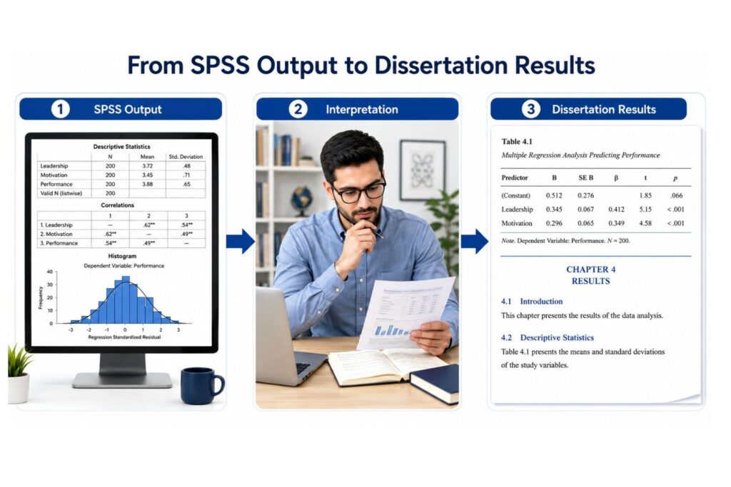 SPSS output interpretation and dissertation results reporting
