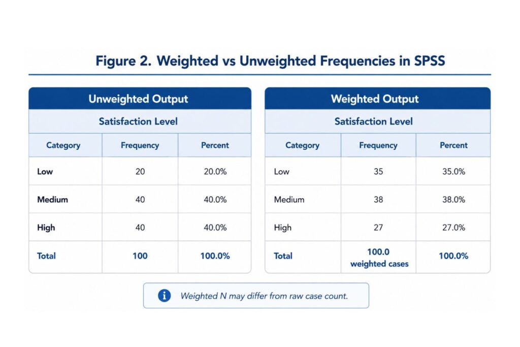 Weighted and unweighted frequency comparison in SPSS