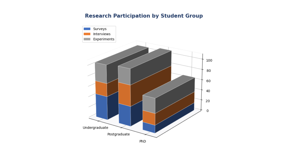 3D stacked bar chart in Excel showing research participation by student group
